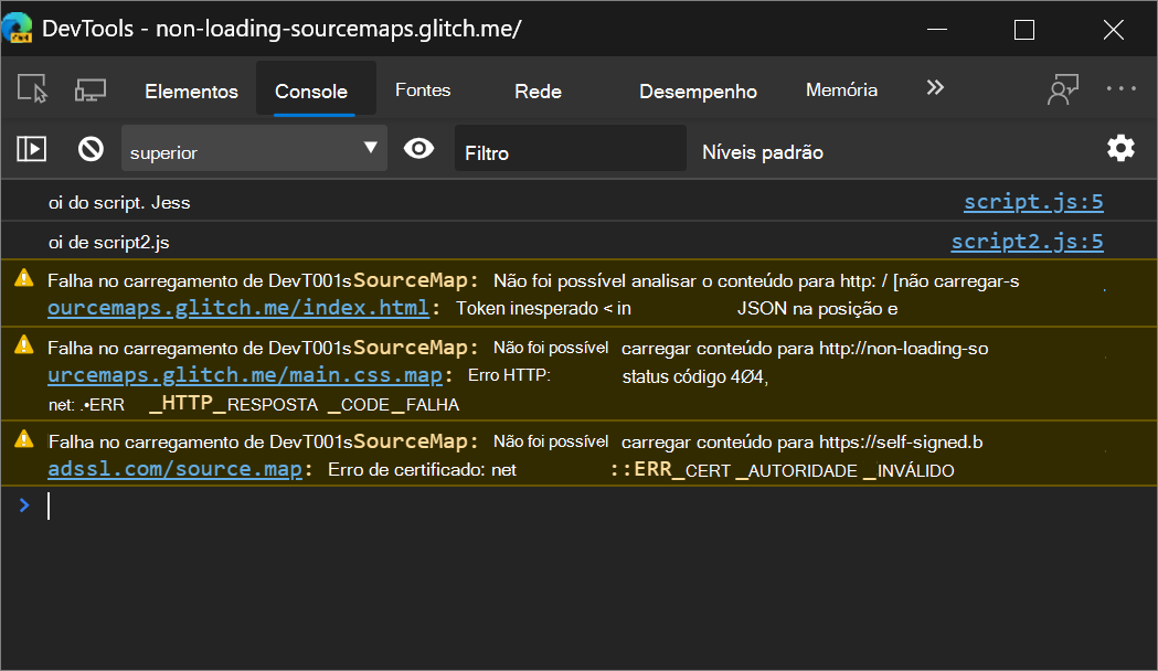 Um erro de carregamento do mapa de origem na Consola