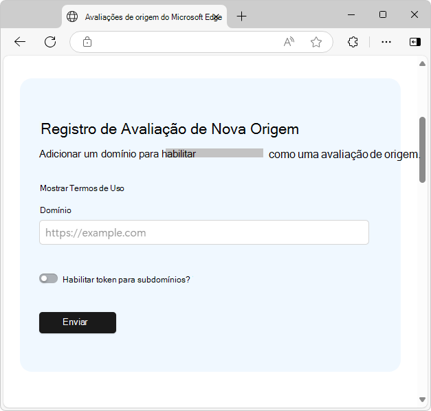 Novo formulário de Registo de Avaliação de Origem