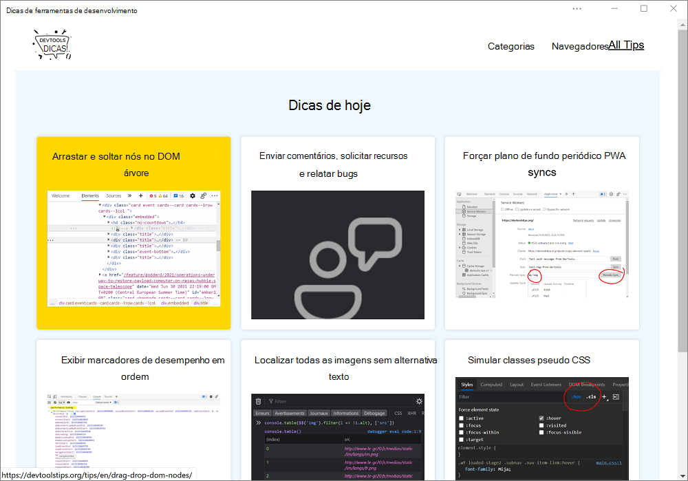 A aplicação DevTools Tips