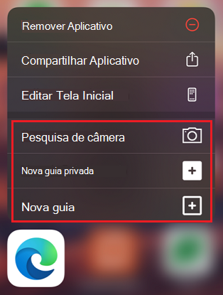 Atalhos no Microsoft Edge no iOS