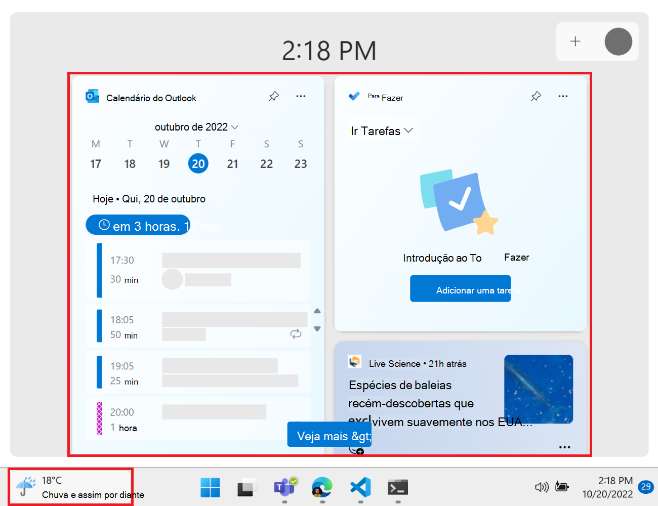 O Widgets Board no Windows 11