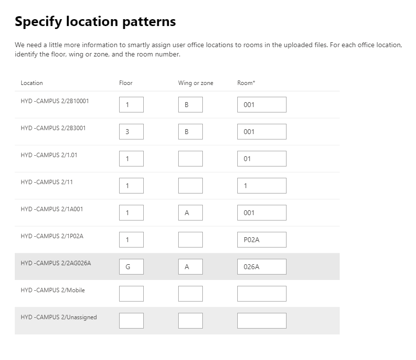 Especifique a captura de ecrã dos padrões de localização.