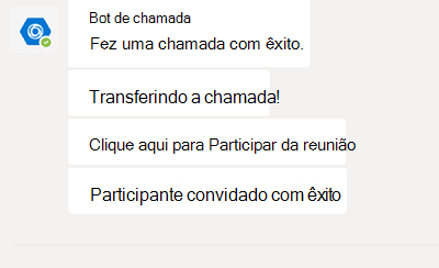 Captura de ecrã a mostrar o Bot de chamada a mostrar os detalhes da chamada a ser efetuada com êxito.