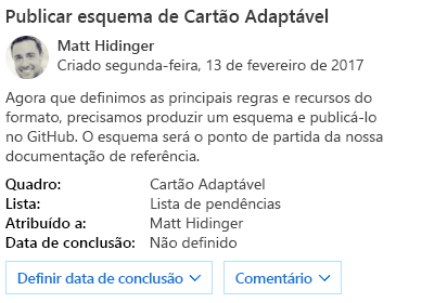 Captura de ecrã a mostrar um exemplo de um Cartão Ajustável.