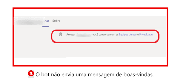 O gráfico mostra um exemplo de bot que não envia uma mensagem de boas-vindas quando o bot tem um fluxo de trabalho de configuração complexo.