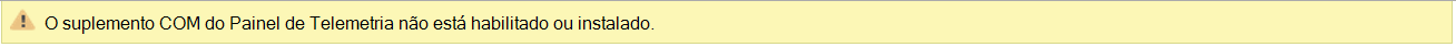 Uma captura de ecrã de uma mensagem de erro a indicar que o suplemento COM do Dashboard de Telemetria não está ativado ou instalado.