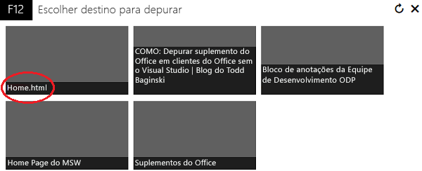 Ecrã IEChooser, com vários processos do Internet Explorer e Trident listados. Um chama-se Home.html.