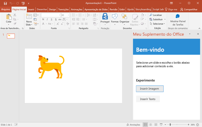 PowerPoint com uma imagem de um cão apresentada no diapositivo.