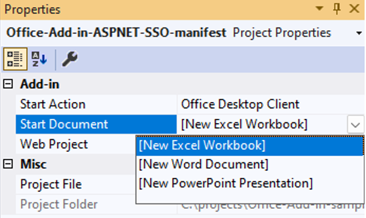 Escolha a aplicação cliente do Office pretendida: Excel, PowerPoint ou Word.