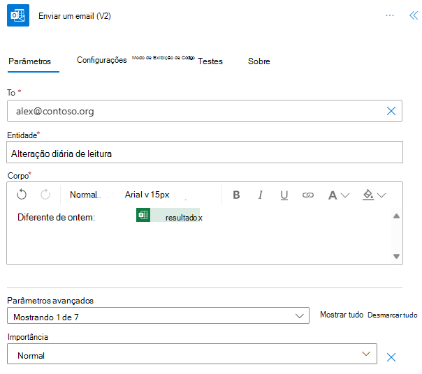 O conector do Outlook concluído no Power Automate.