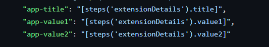 Uma captura de tela do exemplo createUiDefinition vinculado neste artigo. As linhas de saída para o título do aplicativo, 'value1' e 'value2' são mostradas.