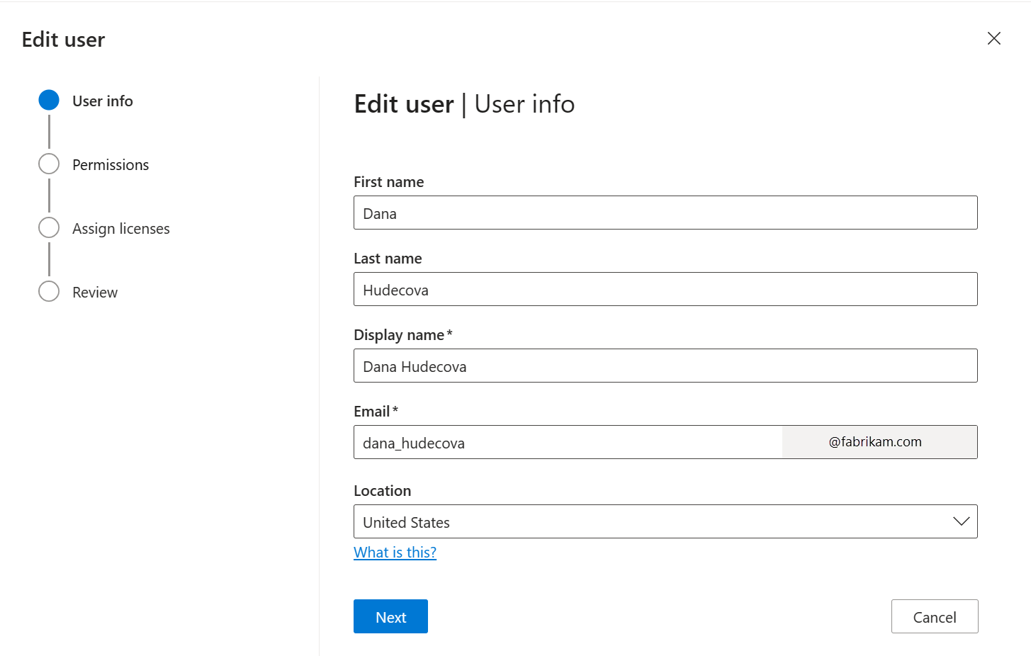 Captura de ecrã da edição de um utilizador - painel de informações do utilizador.