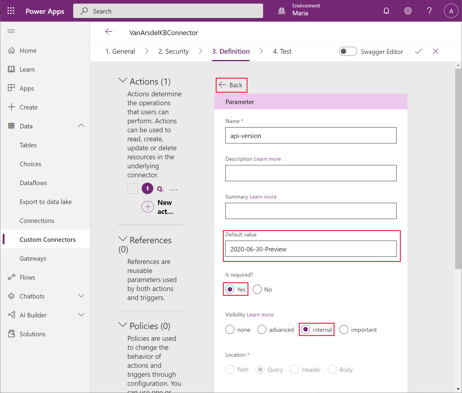 Definir os valores da API para os parâmetros de pesquisa.