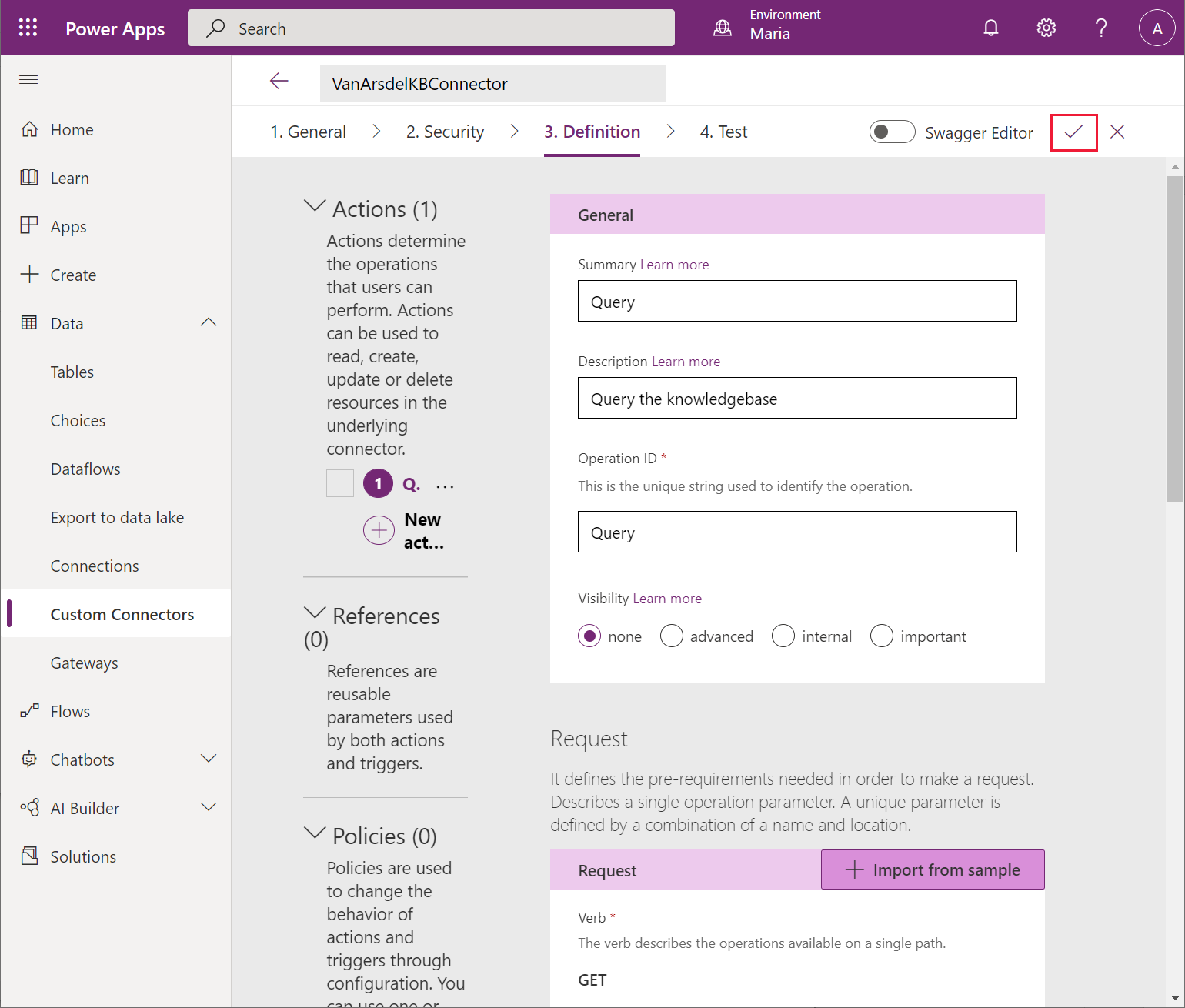 Criar o conector do Azure Cognitive Search.