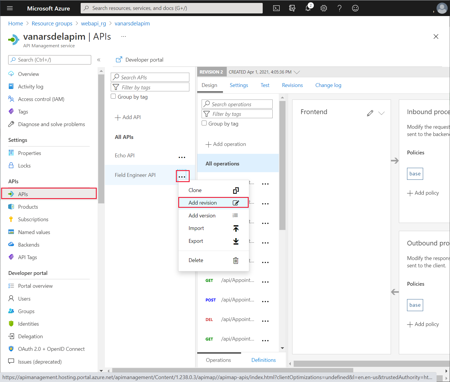 Adicionar uma revisão à API Field Engineer.