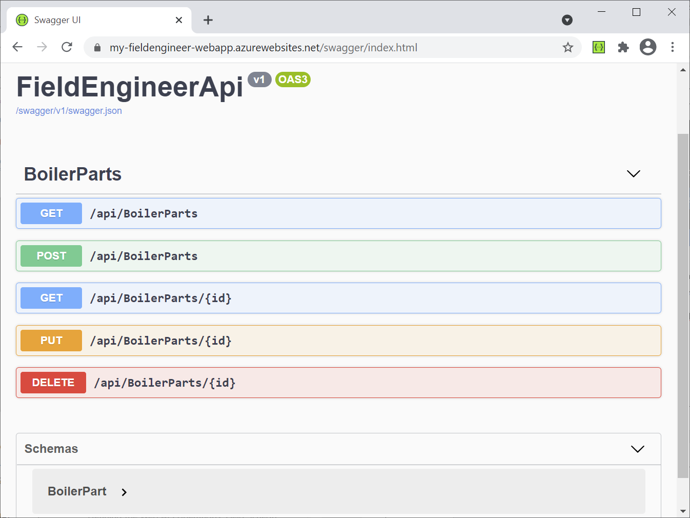 A UI do Swagger a apresentar a lista de operações.