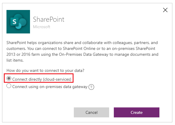 Para se ligar ao SharePoint Online, selecione Ligar diretamente (serviços cloud).