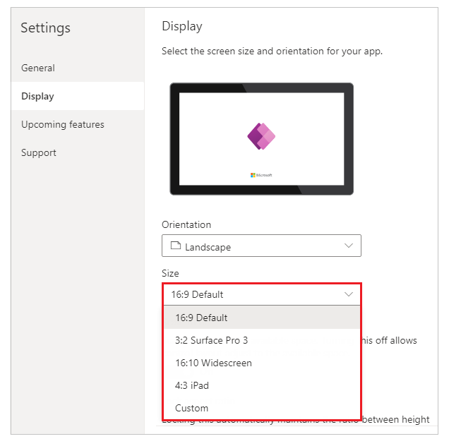 Alterar a proporção de uma aplicação de tablet.