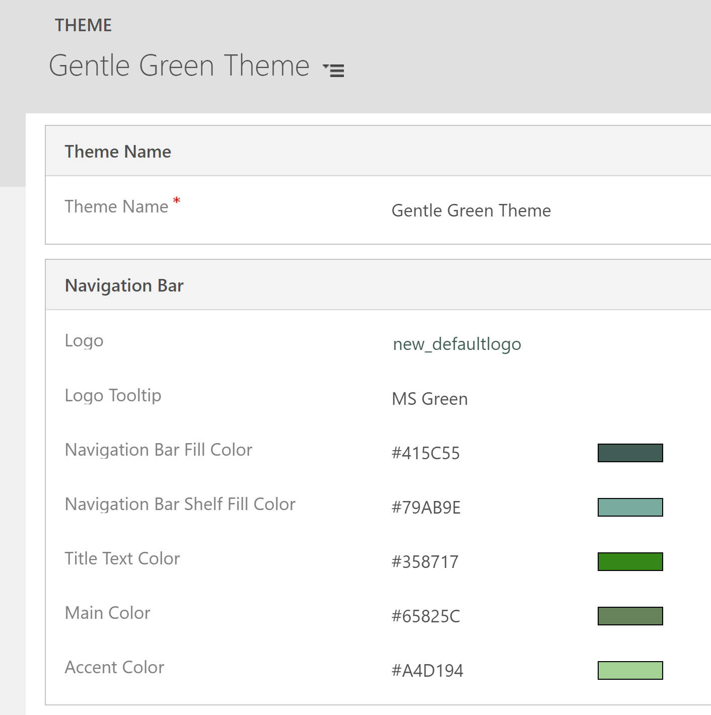 Cores de tema verde suave para barra de navegação.