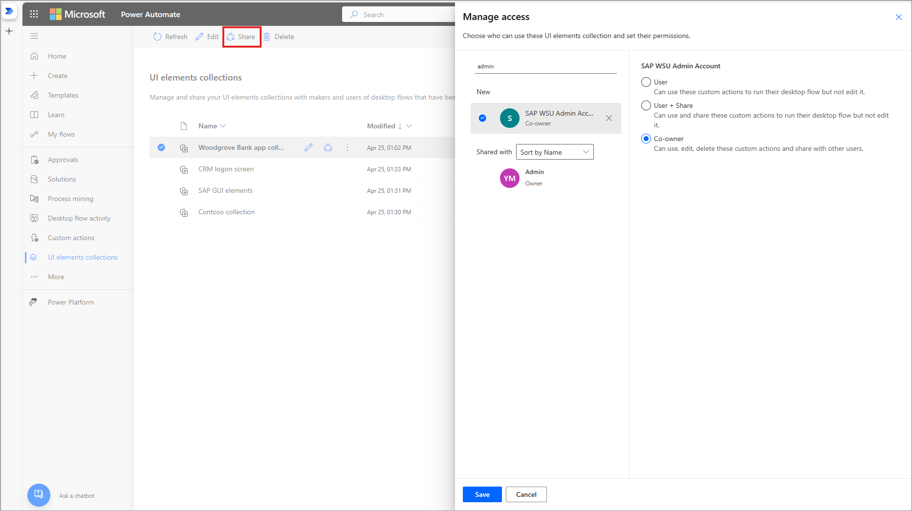 Partilhar uma coleção de elementos da IU no portal.