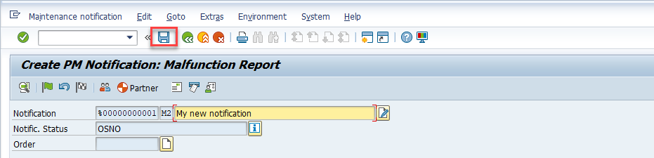 Captura de ecrã que mostra um registo de notificação completo com um botão de guardar realçado.