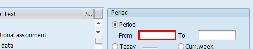 Captura de ecrã da janela Manter Dados Principais de RH da aplicação SAP Easy Access. Na área do ecrã Período está selecionado o campo De.