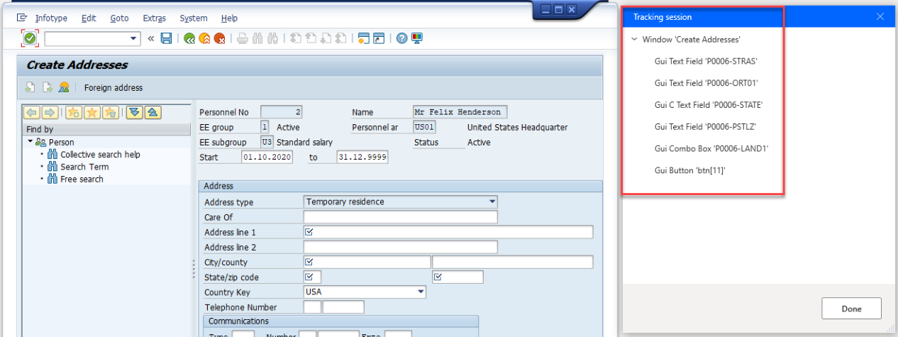 Captura de ecrã da janela SAP Easy Access com a janela Localização de sessão do Power Automate Desktop.