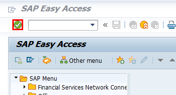 Captura de ecrã da janela SAP Easy Access com a marca de verificação junto ao campo de código de transação selecionado.