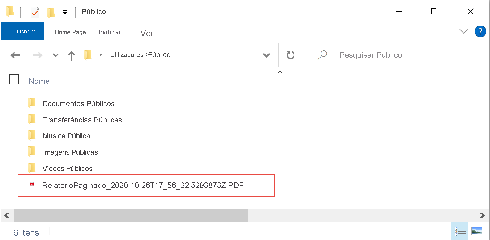 O Power Automate exporta um relatório paginado no formato especificado.