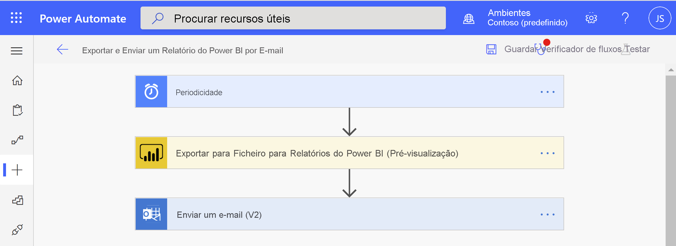 Captura de ecrã da janela Automatizar do Power BI a mostrar opções de criação.