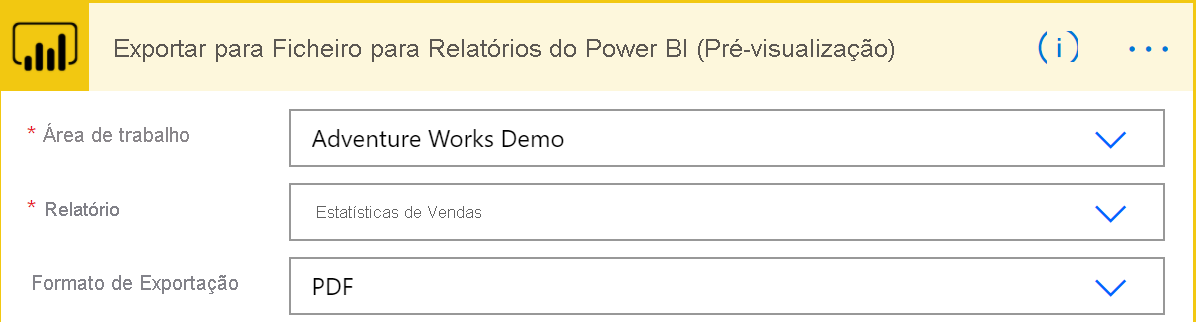 Captura de ecrã da exportação para ficheiro de relatórios do Power BI.