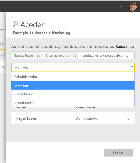 Screenshot that shows how to add members, admins, contributors to a workspace.