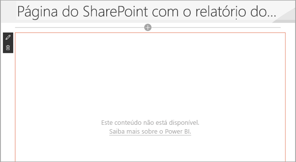 Captura de ecrã da página do SharePoint com o relatório do Power Bi a mostrar que o conteúdo não está disponível.