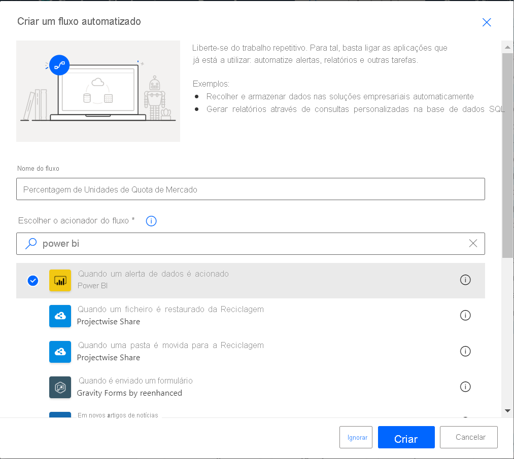 Screenshot of the Build an automated flow screen.