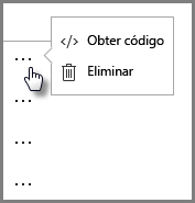 Captura de ecrã a mostrar a recuperação ou eliminação de códigos de incorporação.