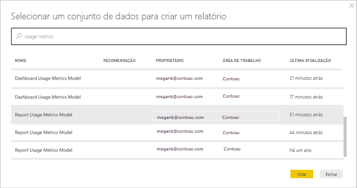 Screenshot showing Connect to a usage report semantic model.