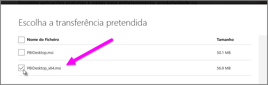 Screenshot that shows choosing the bit version of the Power BI Desktop download.