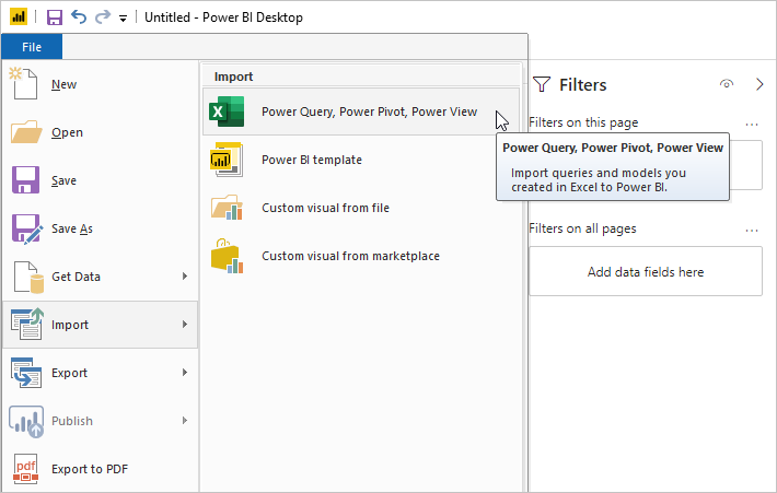 Screenshot that shows the Import Excel workbook feature.