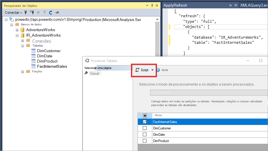 Screenshot shows the Script button in Process Table dialog.