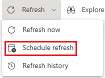 Captura de ecrã do item de menu Agendar atualização do serviço Power BI.