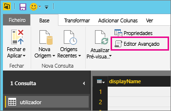 Screenshot shows the Advance editor option of Power Query Editor.