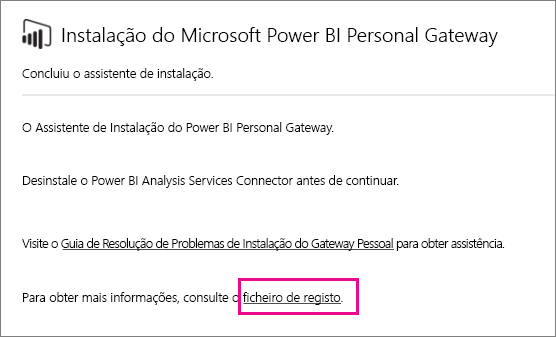 Link para o log de configuração