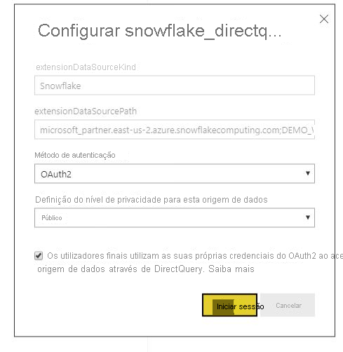 Captura de tela da caixa de diálogo de configuração com OAuth2 selecionado como o método de autenticação.