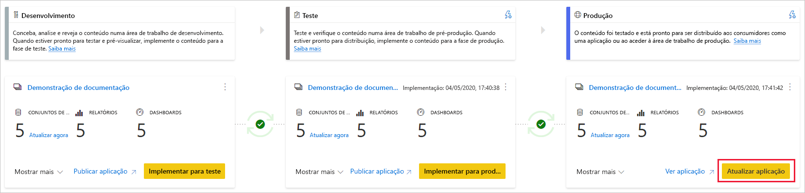 Captura de ecrã da caixa de diálogo Atualizar aplicação.