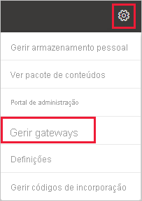 Captura de tela que mostra a seleção de Gerenciar conexões e gateways.