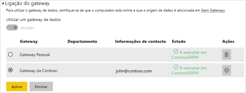 Screenshot displays the users in the Gateway connection dialog.