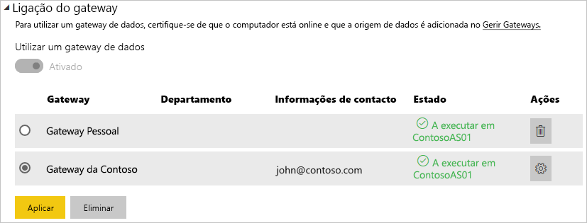 Captura de tela mostrando a seleção do gateway local a ser usado para atualização agendada.