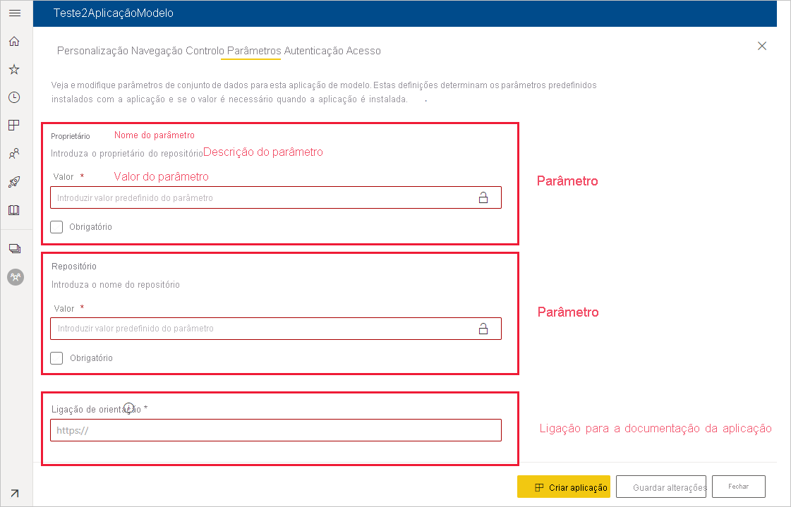 Screenshot that shows the Parameters tab.