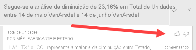 Captura de tela dos polegares para cima e polegares para baixo na parte superior de um visual.