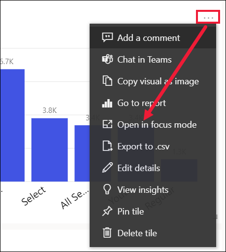 Captura de tela mostrando o menu que aparece depois de selecionar Mais opções.